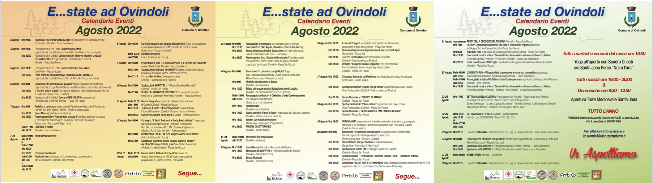 CALENDARIO EVENTI OVINDOLI - Mese di Agosto