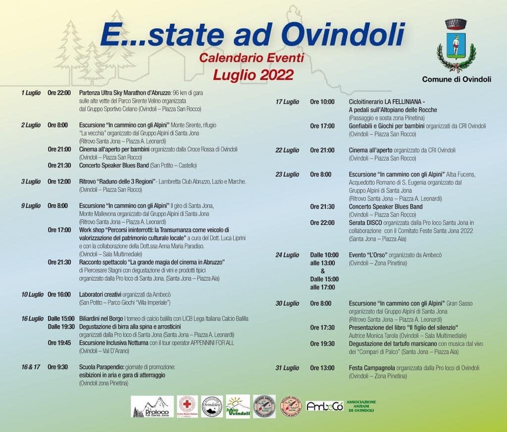 CALENDARIO EVENTI OVINDOLI - Mese di Luglio